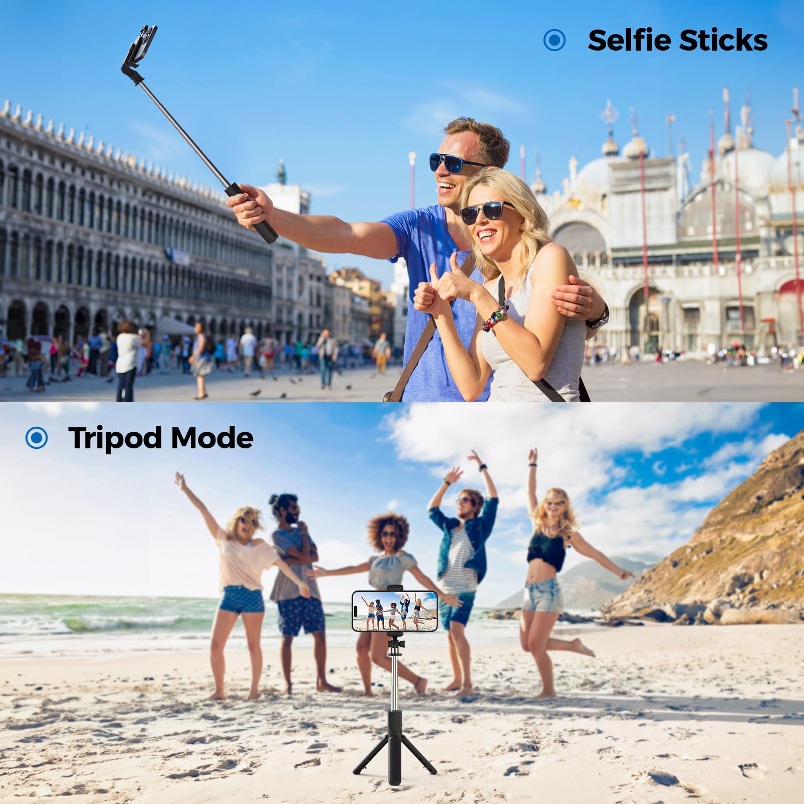 Selfie Stick Tripod, Retractable Selfie Stick Tripod with Wireless Remote Control, for Photograph, Live Streaming, Video Recording, Compatible with Android, iPhone and More