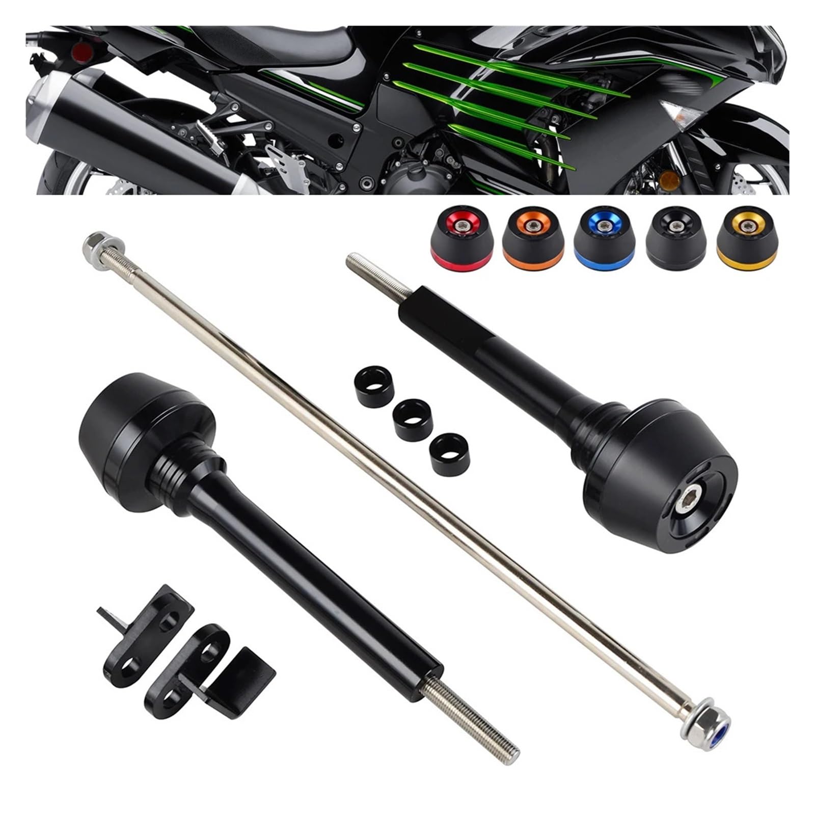 Przednie tylne koło oś widelca suwaki Pasuje Do Kawasaki Ninja ZX14R ZX-14R 2012-2018 Suwaki Ramy Motocyklowe Ochraniacze Przed Upadkiem(Golden)