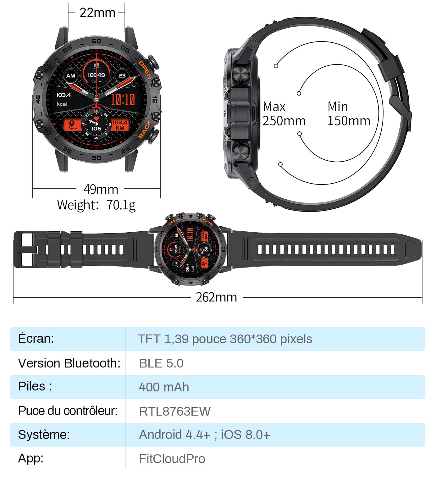LIGE Montre Connectée Homme, 1.39" Smartwatch avec Fréquence Cardiaque, Tension Artérielle, SpO2, Durée du Sommeil, 300+ Cadran, 100+ Sports Fitness Watch pour Android iOS, IP67, Noir