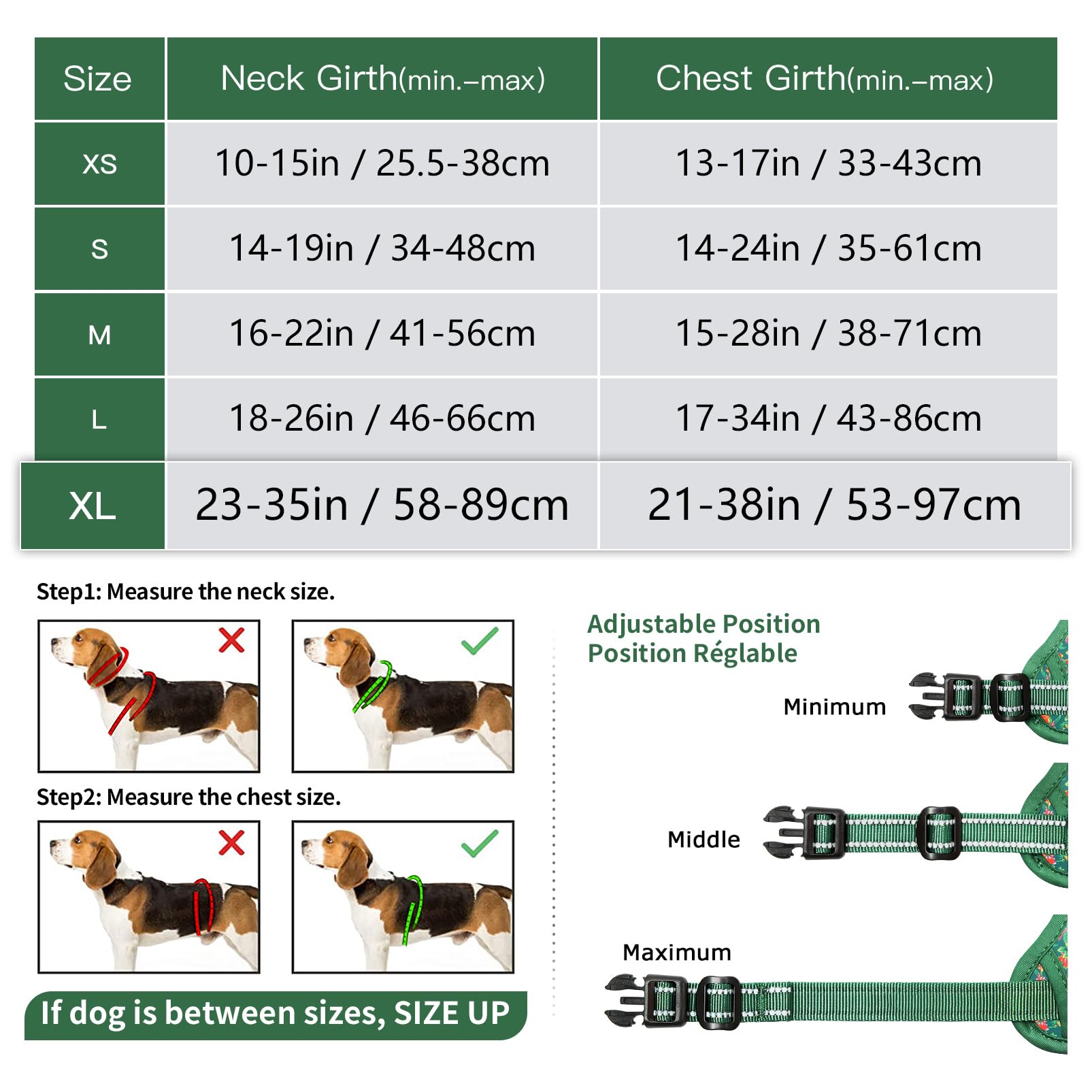 HEELE Pettorina Cane Taglia Grande con Motivo Stampato, Riflettente Pettorina Addestramento Cani Anti Tiro con 2 Ganci in Metallo + Maniglia, Gilet per Cani Regolabile, Fiore-Verde, XL