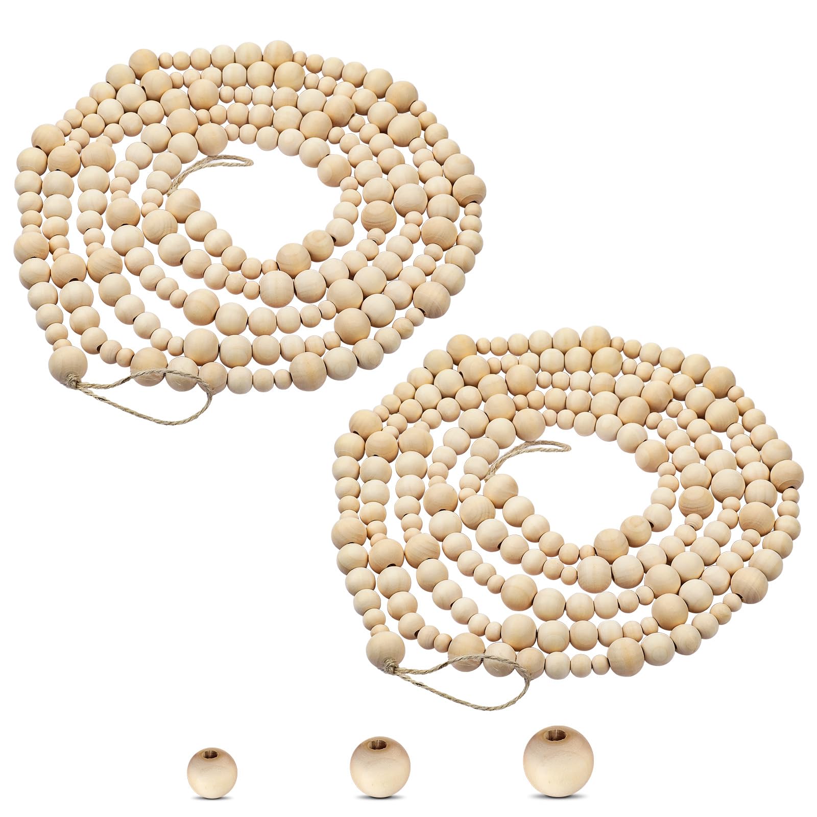 Geetery Lot de 2 guirlandes de perles en bois de Noël de 5,5 m - Guirlande de perles en bois de style rustique - Décoration bohème pour sapin de Noël, maison, entrée, salon, décorations de vacances