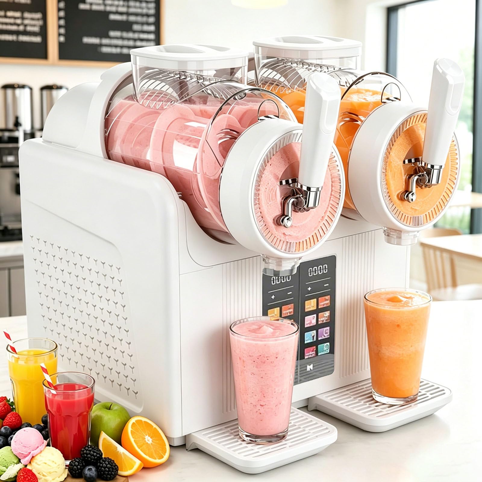 ALSUP 7-in-1 Slushie Machine, 2L Double Tank Drink Maker with One-Button Auto Clean, Makes Margarita Daiquiri Frappé Milkshake Smoothie Cocktail White