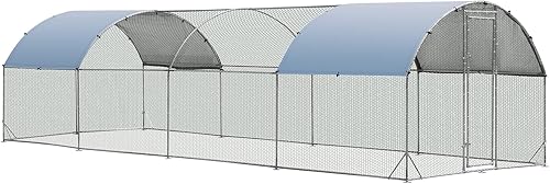 Miniatura 9 de Giantex Gallinero de metal de 25 pies, gallinero galvanizado con cubierta impermeable, jaula para aves de corral en forma de cúpula para gallinas,