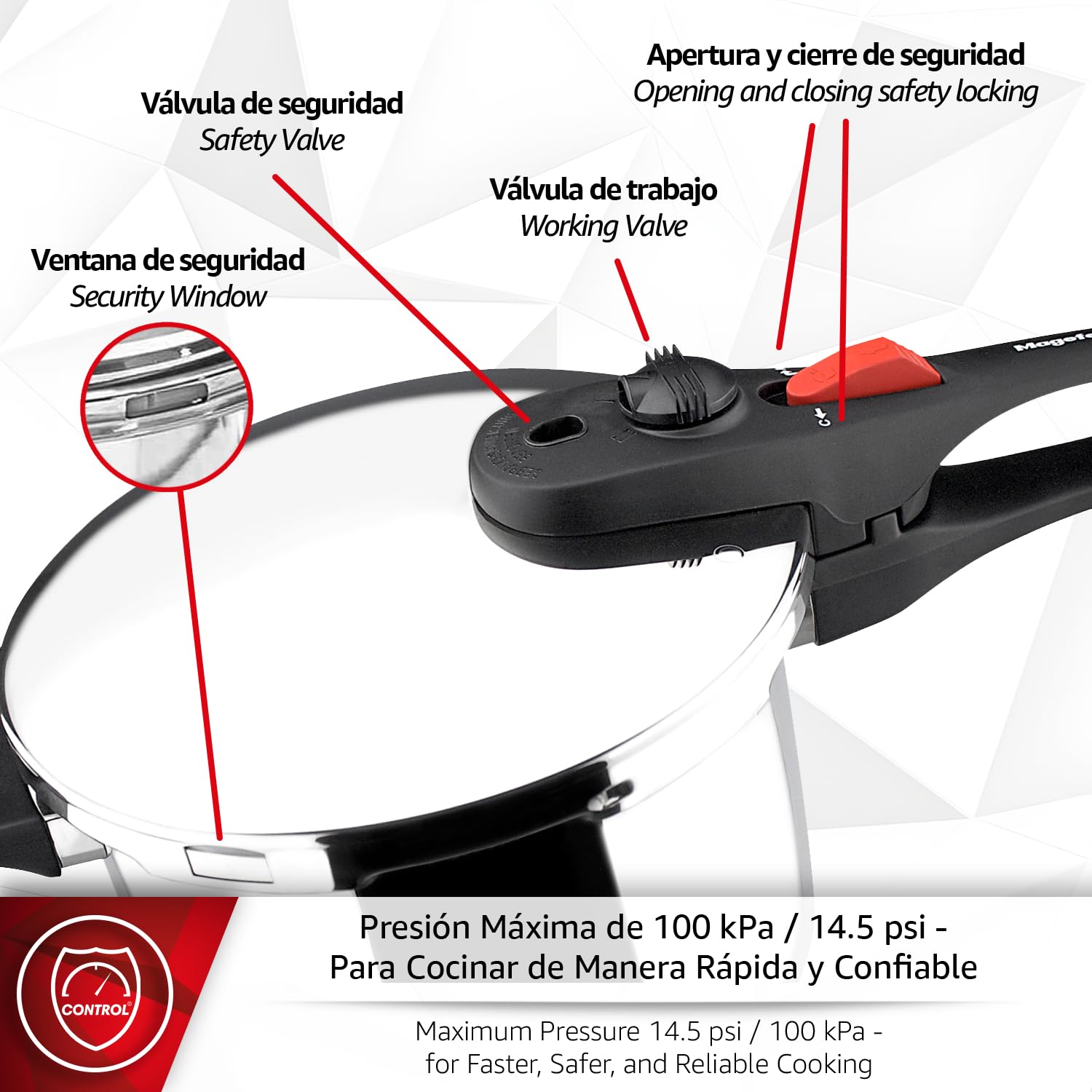 Magefesa Practika Plus - Olla Express Rápida 7.5L, Acero Inoxidable 18/10, Sensor de Presión, Inducción, Ahorro Energético, Cocina Sana, Cierre Fácil