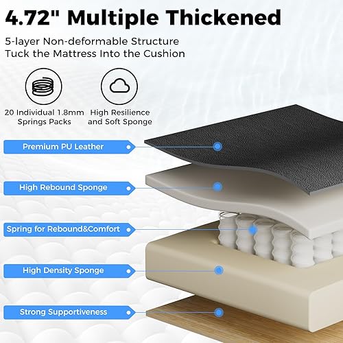 Miniatura 6 de HOFFREE Silla de oficina de cuero para el hogar, sillas de escritorio para computadora con brazos abatibles y ruedas giratorias, altura ajustable,