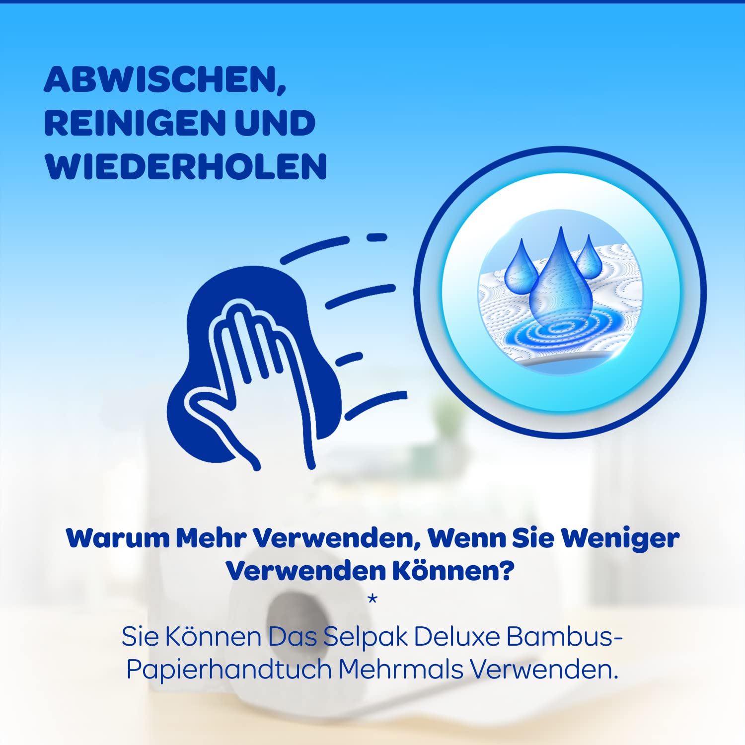 Selpak Deluxe Küchenrolle 3-lagig, 3600 Blatt Feuchtigkeitsbeständige, Papiertücher super saugfähige, wiederverwendbare Bambus-Küchenrolle, Elefant geprägtes Haushaltstücher-Küchenpapier, Handtuchroll