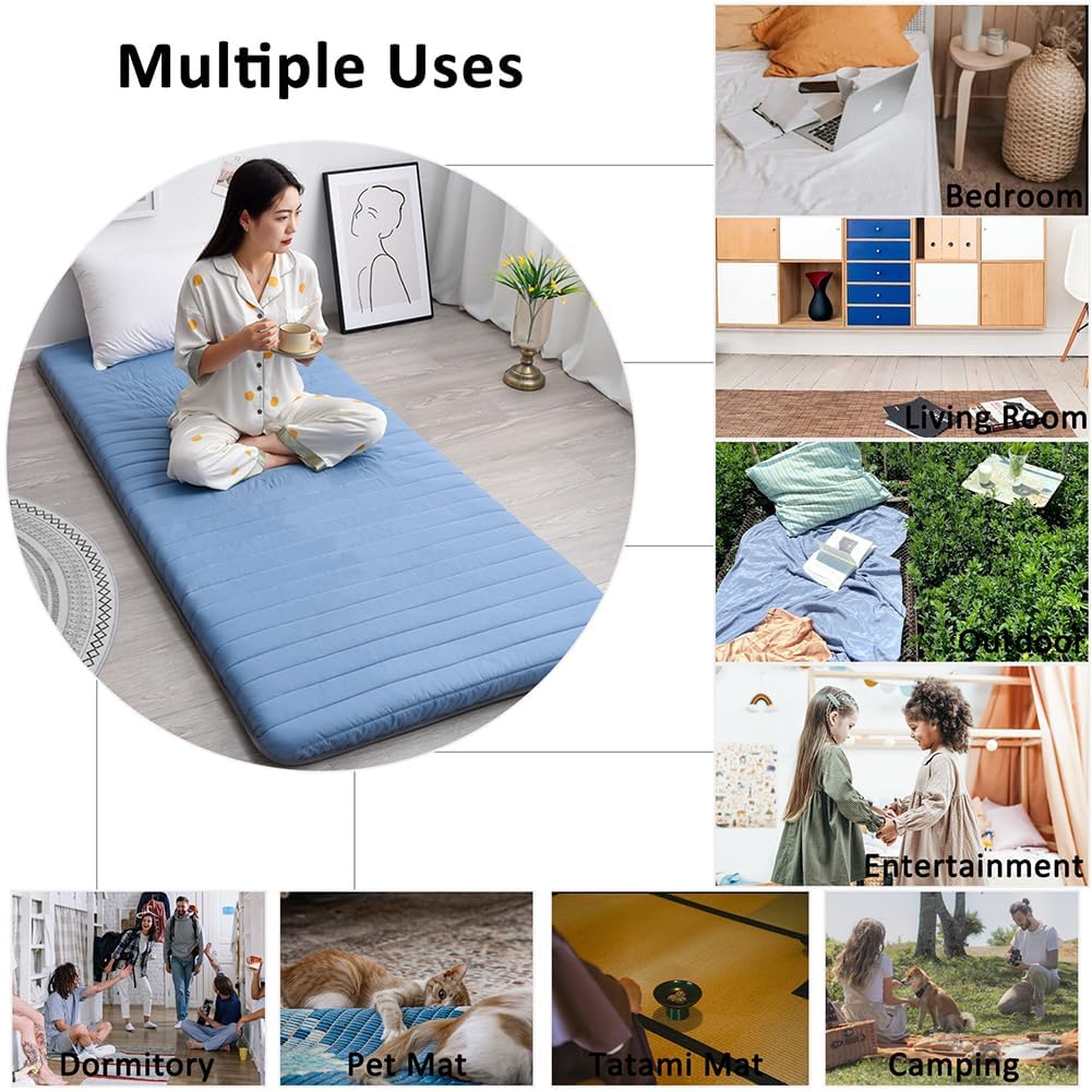 Matelas futon japonais à soutien élevé, matelas futon portable pour dortoir, tapis de couchage adapté pour adultes et enfants, tapis de sieste pliable