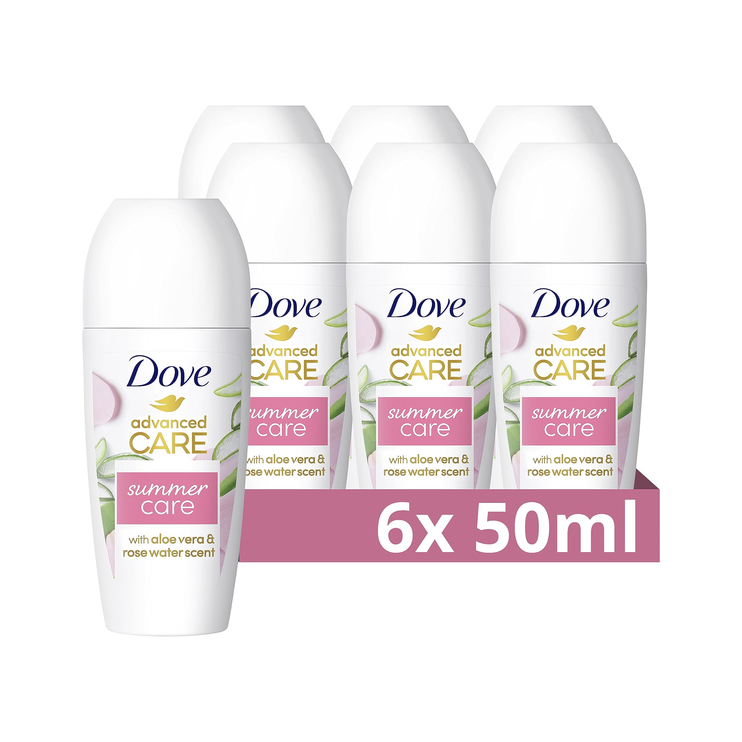 Dove Advanced Care antyperspirant w kulce Summer Care Limited Edition zapach aloesu i wody różanej z technologią Skin Hydration 6 x 50 ml