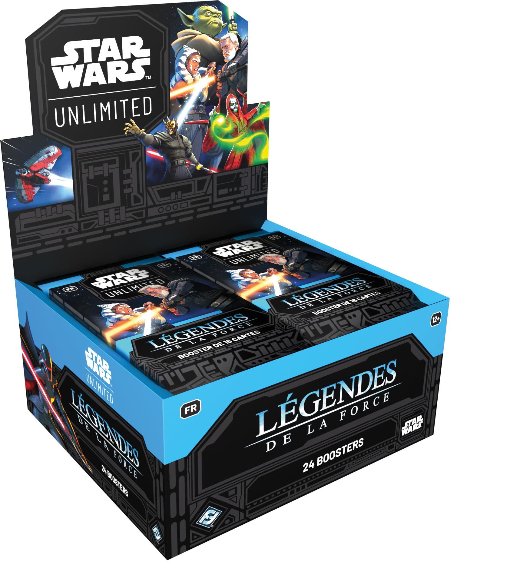 Asmodee - FFG - Gwiezdne Wojny: Unlimited Gra karciana do kolekcjonowania - Legendy Mocy - Pudełko 24 Boosterów - dla dorosłych i dzieci, od 12 lat, 2+ graczy - wersja francuska