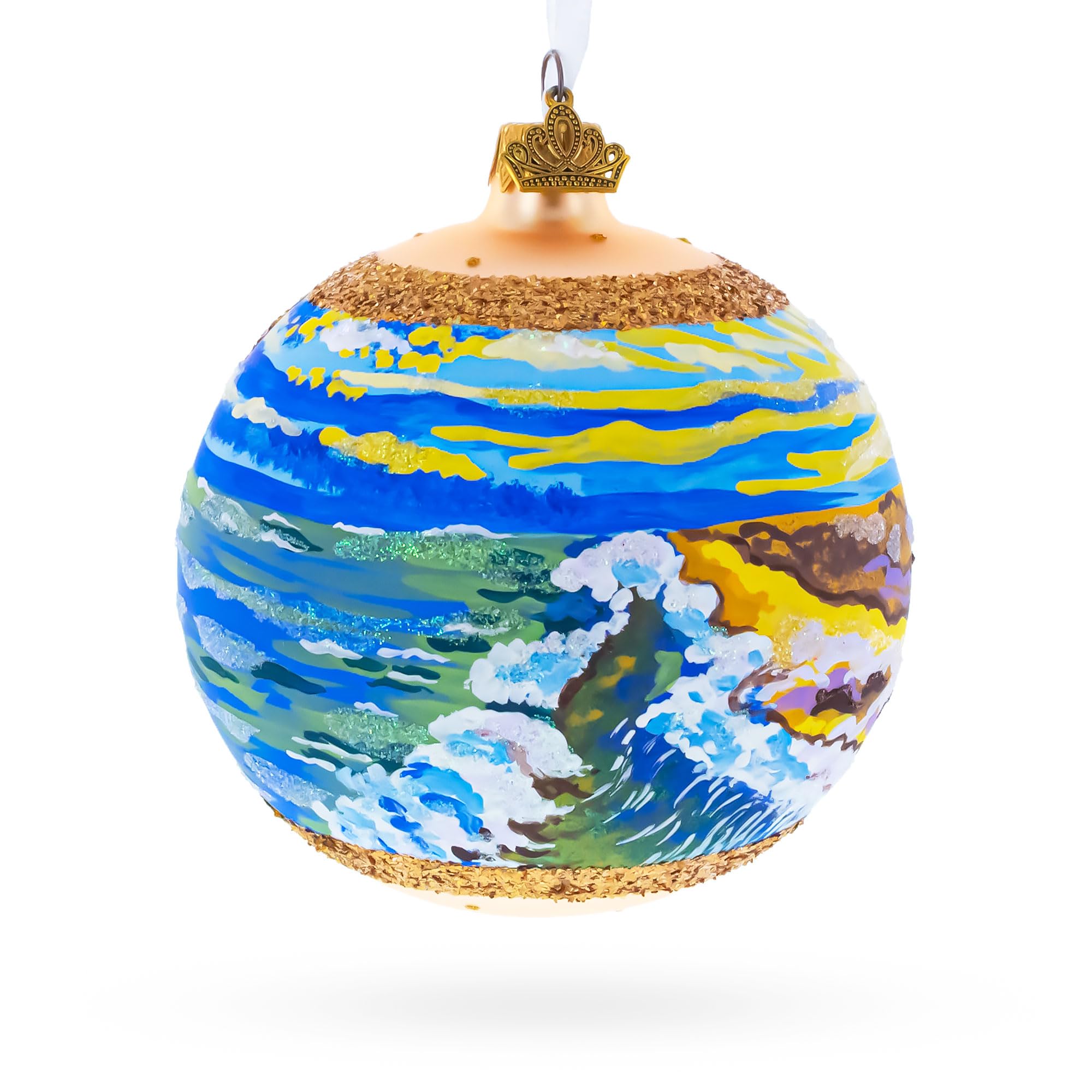 Boule de verre avec coucher de soleil BestPysanky suspension sapin Noël