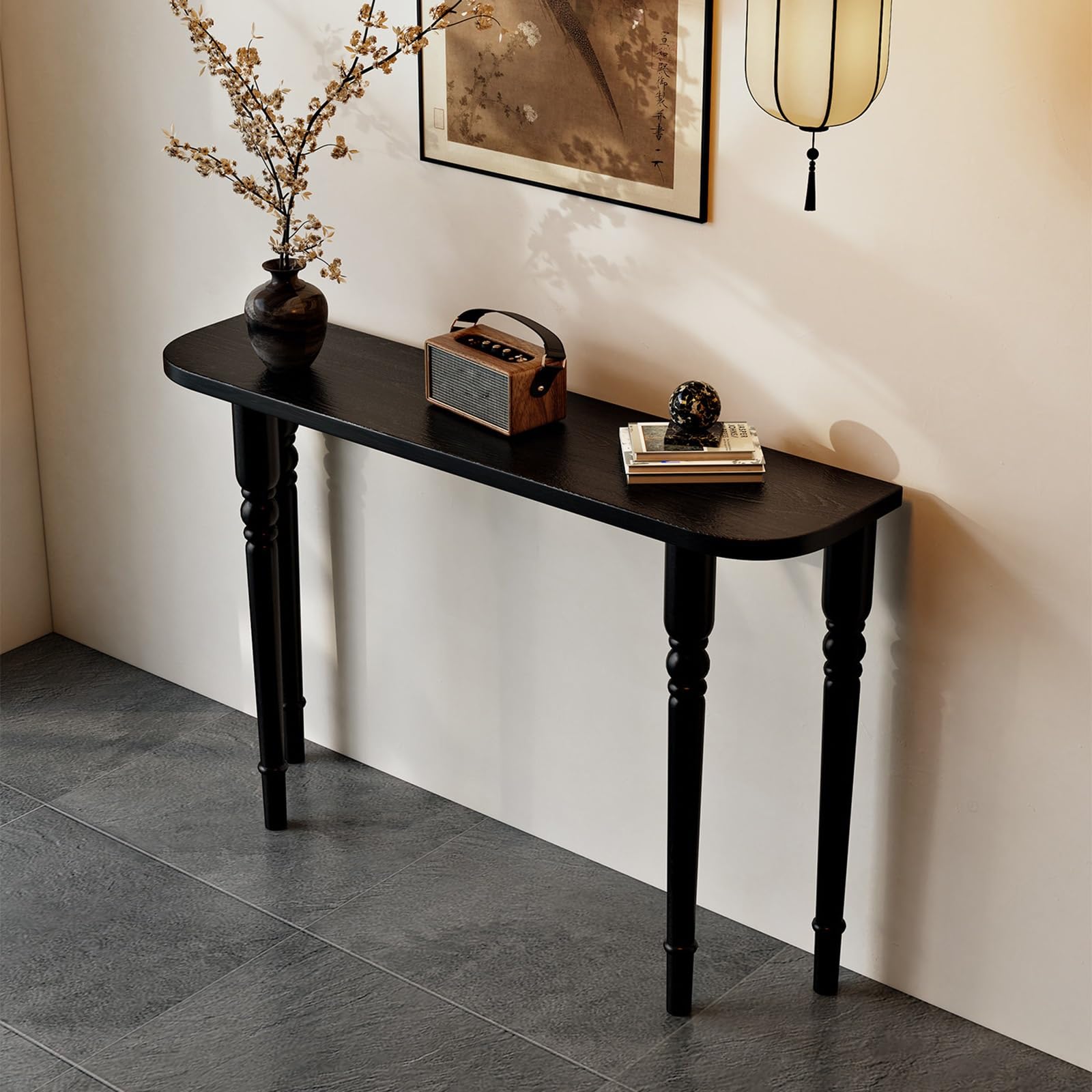Konsole z Litego Drewna, Wąski Stolik w Stylu Retro do Przedpokoju w Stylu Francuskim, Stolik za Kanapą do Salonu, Przedpokoju, Korytarza(Black,80x30x80cm/31x12x31in)