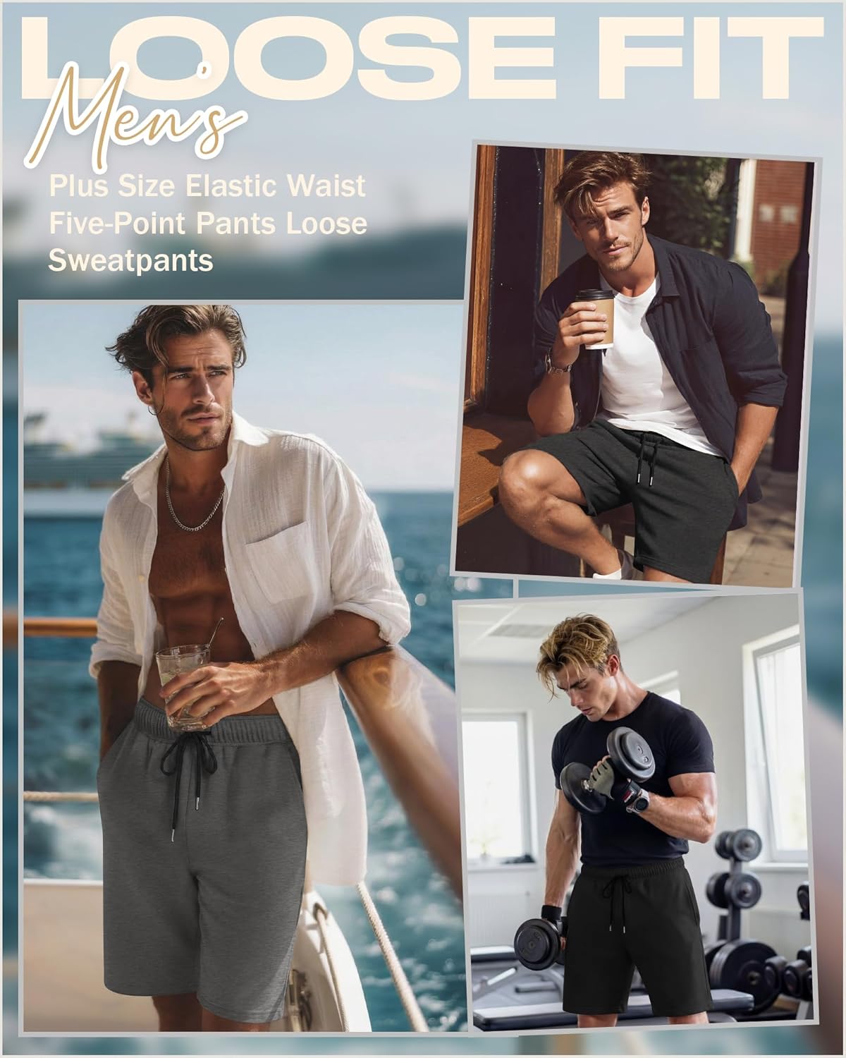 5 Pack Men's Big and Tall Sweat Shorts Drawstring Elastic Waist Casual Athletic Workout with Pockets