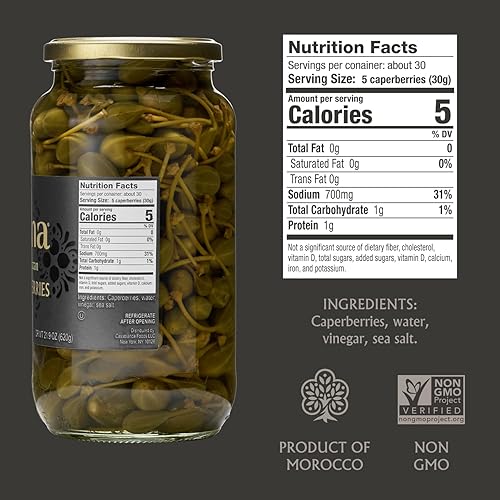 Miniatura 2 de Mina Alcaparras de 33.5 onzas, bayas de alcaparras prémium con tallos, condimento o guarnición mediterránea perfecta, hechas con arándanos, vinagre,