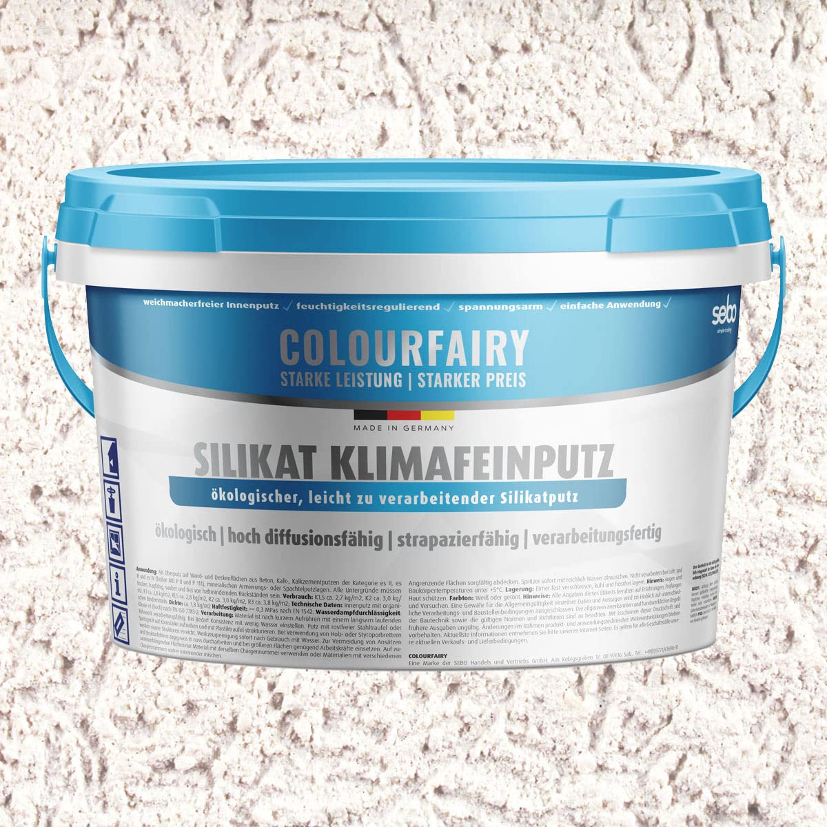 Colourfairy Silikat Innenputz Klimafeinputz weiss 20kg Reibeputzstruktur (R) 2 mm