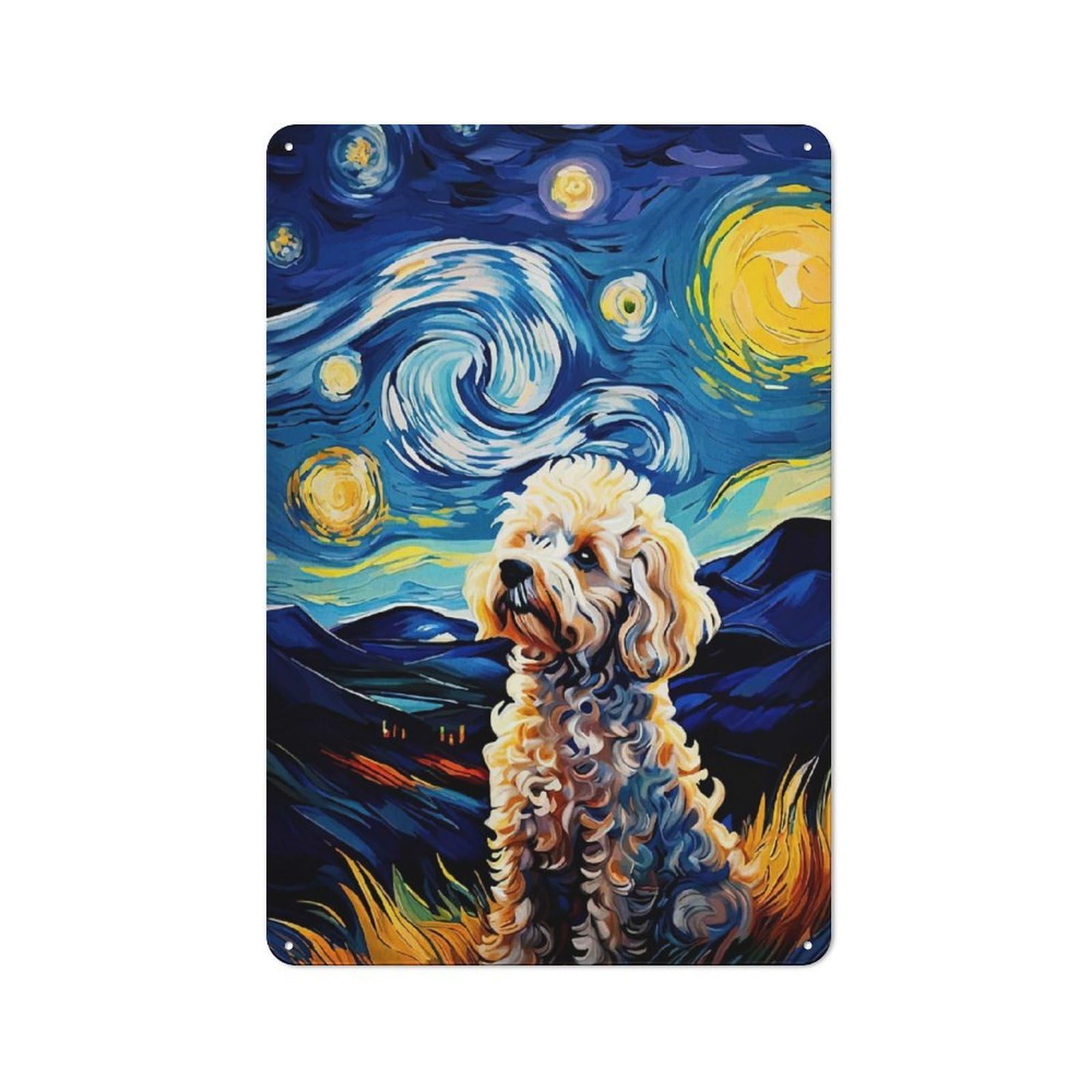 Junmoney Style-17 Dog In Starry Night Style Industrial Metal Wall Decor 30X20cm, Retro Metal Sign For Workshop, Basement, Shed Or Games Room