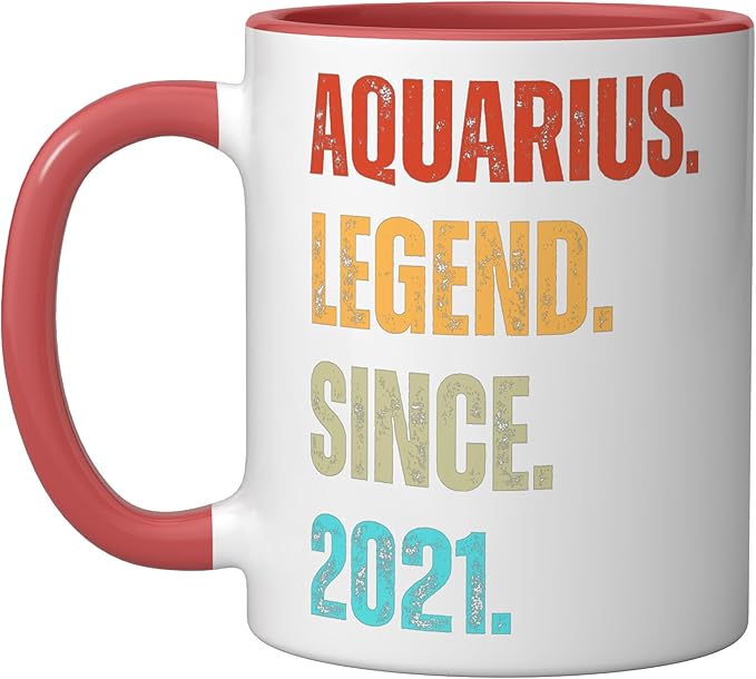 Aquarius Legend Since 2021 Retro Zodiac Sign Birthday Ceramic Mug, Red/White