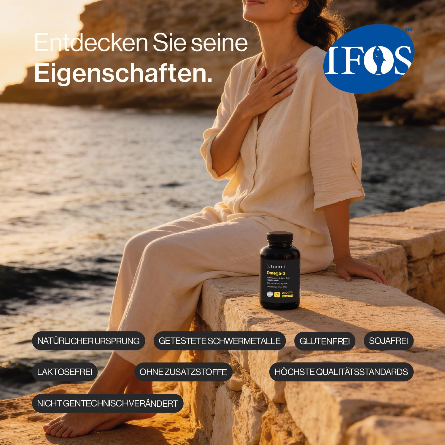 Omega-3 IFOS - 2000 mg (700 mg EPA + 500 mg DHA), Vitamin E - 200 Kapseln