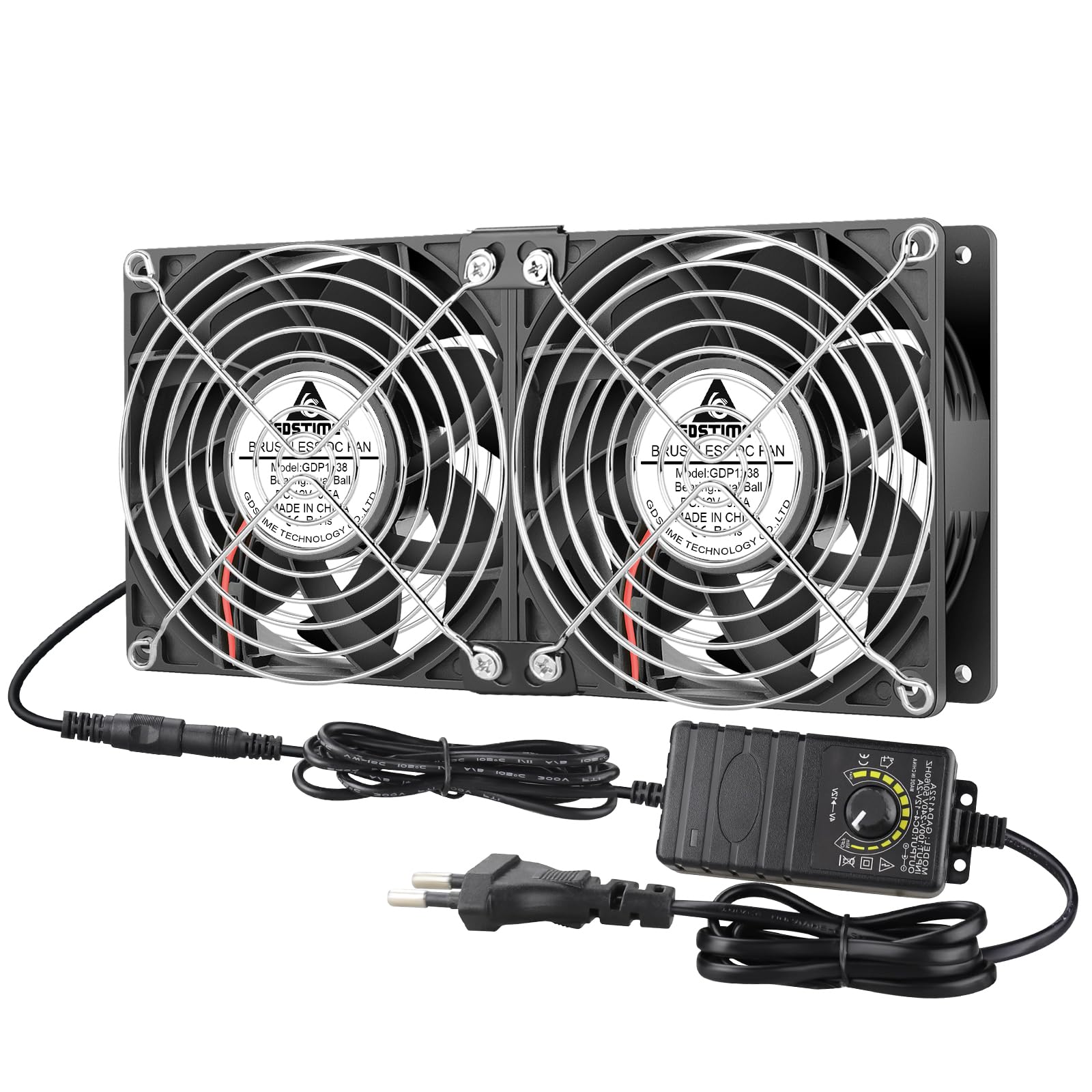 GDSTIME Lüfter 220 V 120 mm Double 120 mm x 38 mm Lüfter 230 V Kugellager Lüfter mit 4 V -12 V Geschwindigkeitsregler für PC Server PSU Schrank