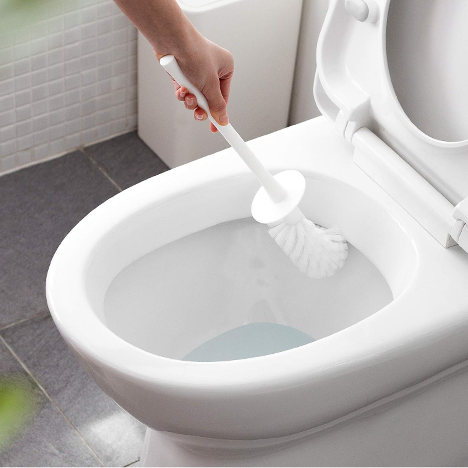Scopino per WC con supporto a parete, manico lungo, spazzola igienica per la pulizia con coperchio, non richiede foratura, perfetto per il bagno per set WC