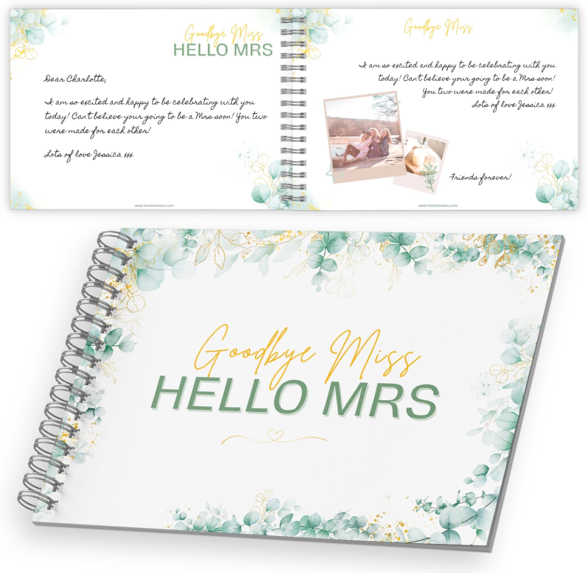 Goodbye Miss Hello Mrs Bridal Guest Book – Wedding Memory & Message Keepsake with Floral Gold Design | 60 Pages for Guests to Write Special Messages, Memories & Add Photos