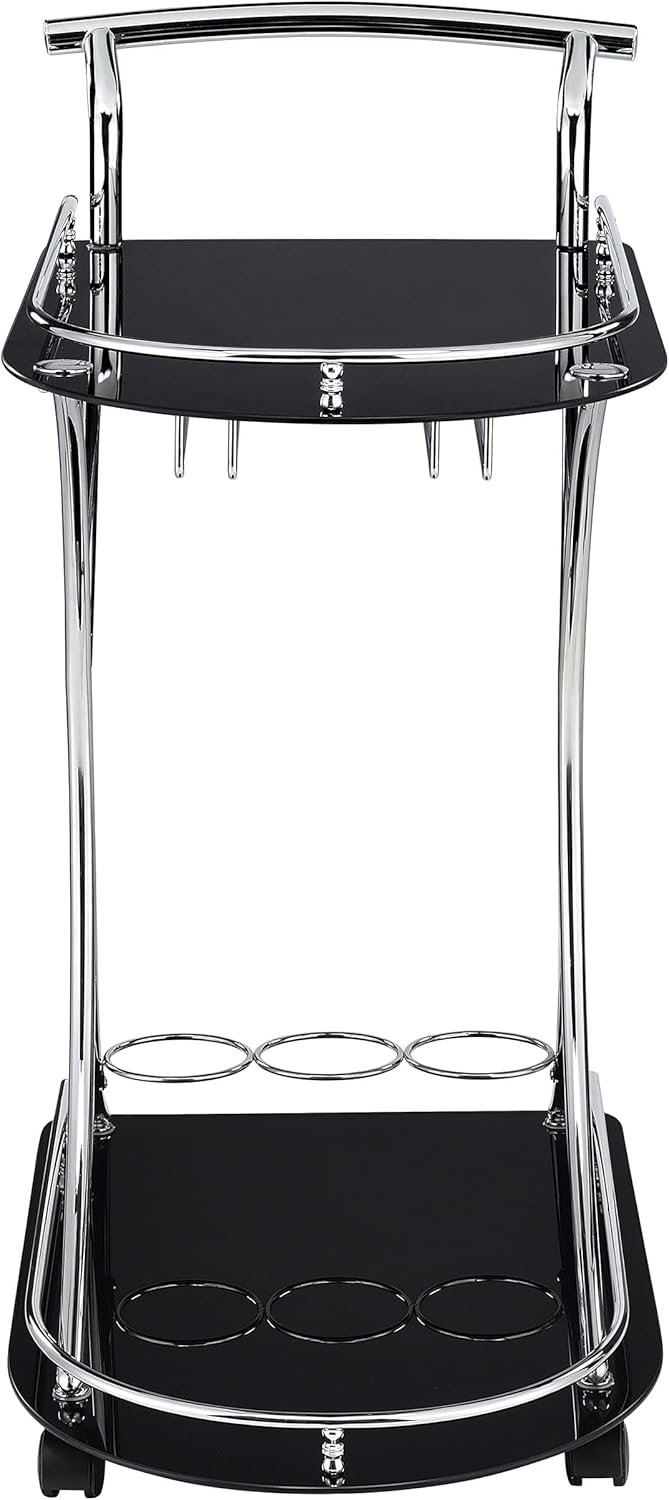 Coaster Home Furnishings Elfman 2-Tier Glass Shelf Metal Bar Cart Black and Chrome 910001