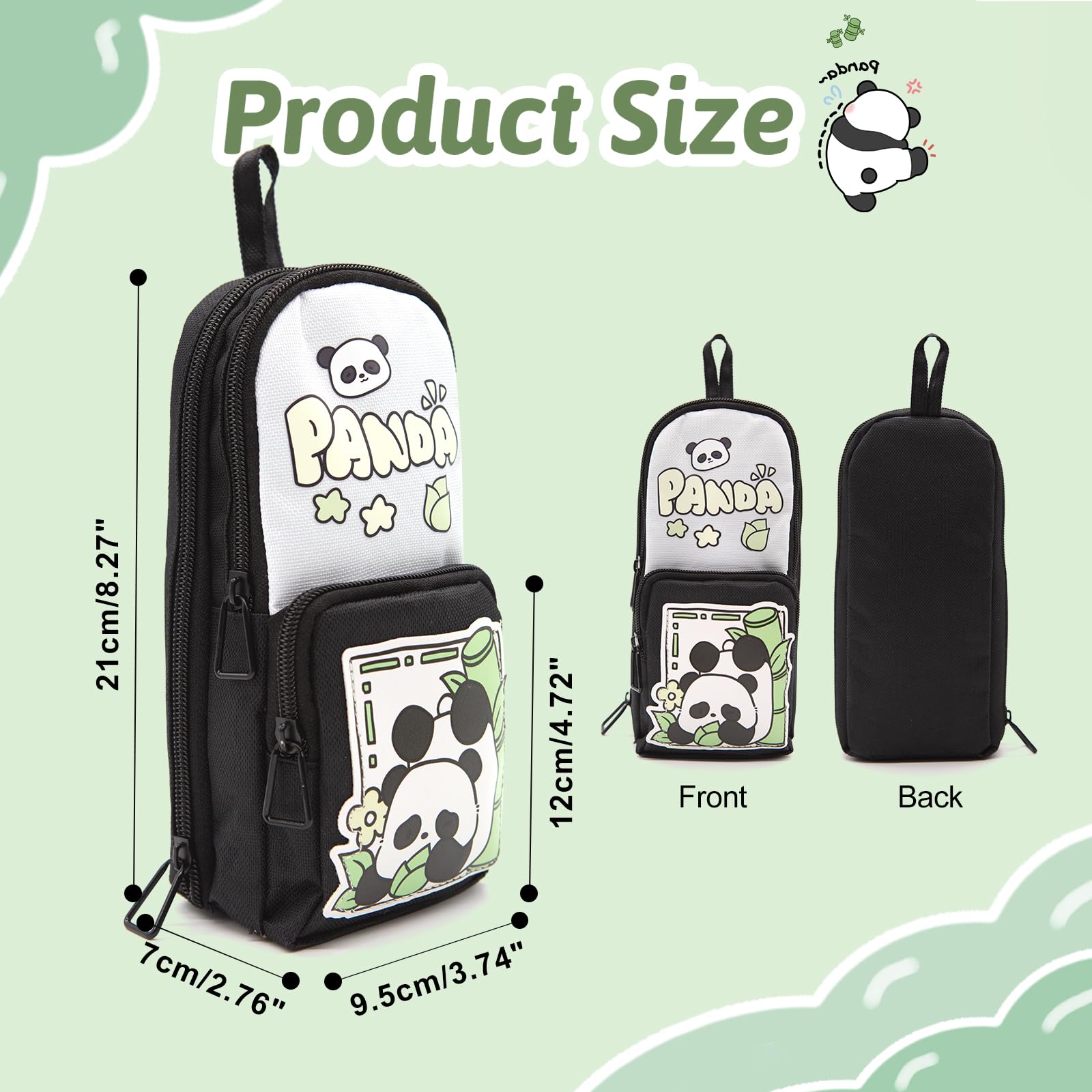 LJCZKA Large Capacity Panda Pencil Case for Girls Boys Cute Pencil Pouch with 3 Compartments, Pencil Bag with Handle for School Office - Image 2