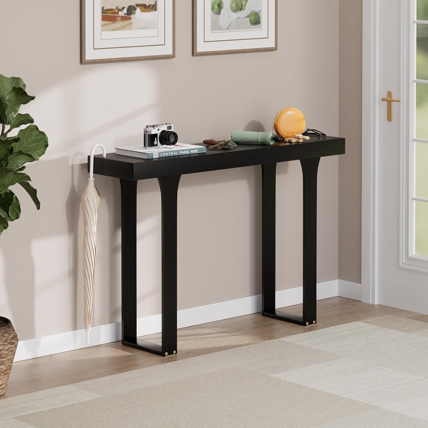Bamboo 47.2" Narrow Console Table, Rectangular Side Table, Farmhouse Entryway Table, Modern Sofa Table Behind Couch, Accent Table for Entrance, Living Room, Hallway, Foyer (Black - Image 3
