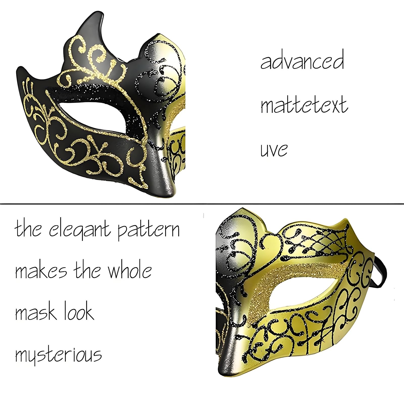 AMWYODK Couple masquerade mask set, masquerade mask men, Venetian mask, thickened lace mask, Halloween, carnival, carnival mask.(gold) - Image 4