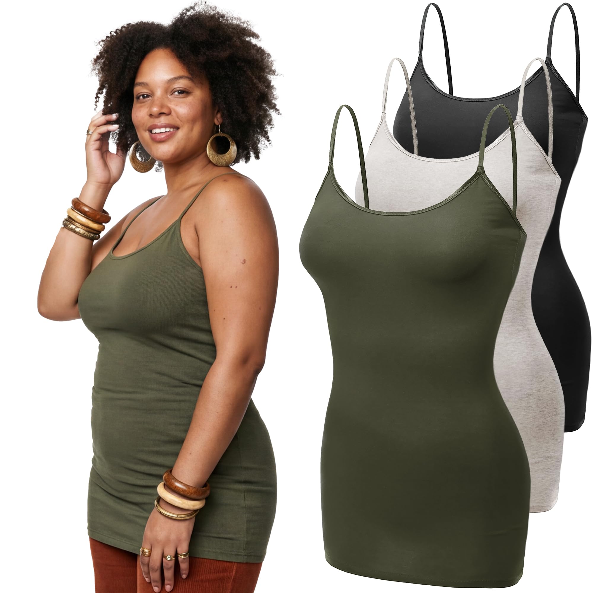 Emmalise Women's Basic Casual Long Camisole Adjustable Strap Cami Layering Top