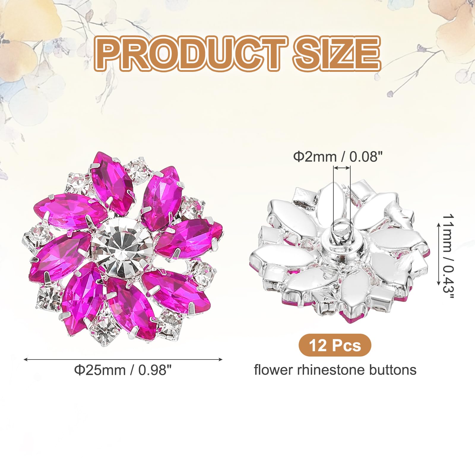 PATIKIL 12Pcs Flower Rhinestone Buttons - Image 2