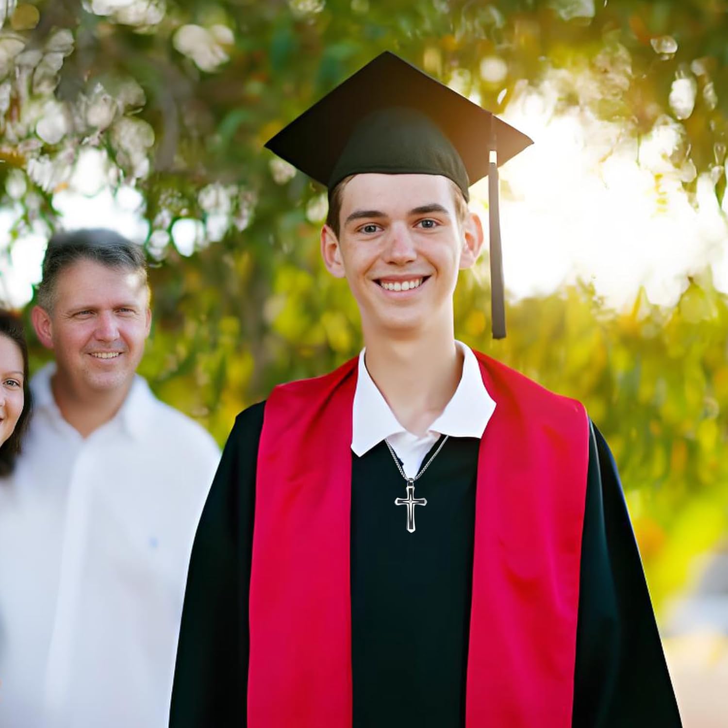 Son Gifts From Mom To My Son Necklace From Dad Faith Cross Necklace Present Graduation Birthday Christmas Gifts Message Card＆LED Gift Box - Image 3