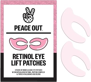 Peace Out Retinol Eye Lift Patches: 360° Biocellulose Masks with Encapsulated Retinol & Peptides for Fine Lines, Wrinkles | 5 Pairs