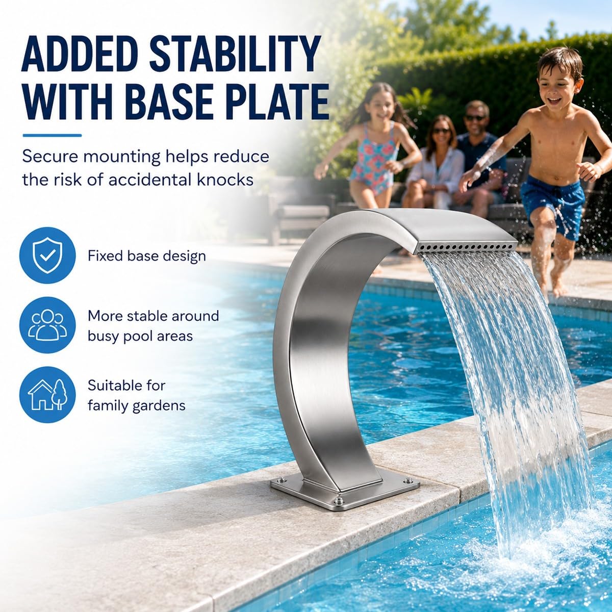 Lame d’Eau Cascade Piscine – Fontaine Cascade Acier Inoxydable 304 – Nappe d’Eau Monofil – Choix 1.5″– Compatible LED DIY, Pompe Externe Non Incluse, Connecteur Gratuit