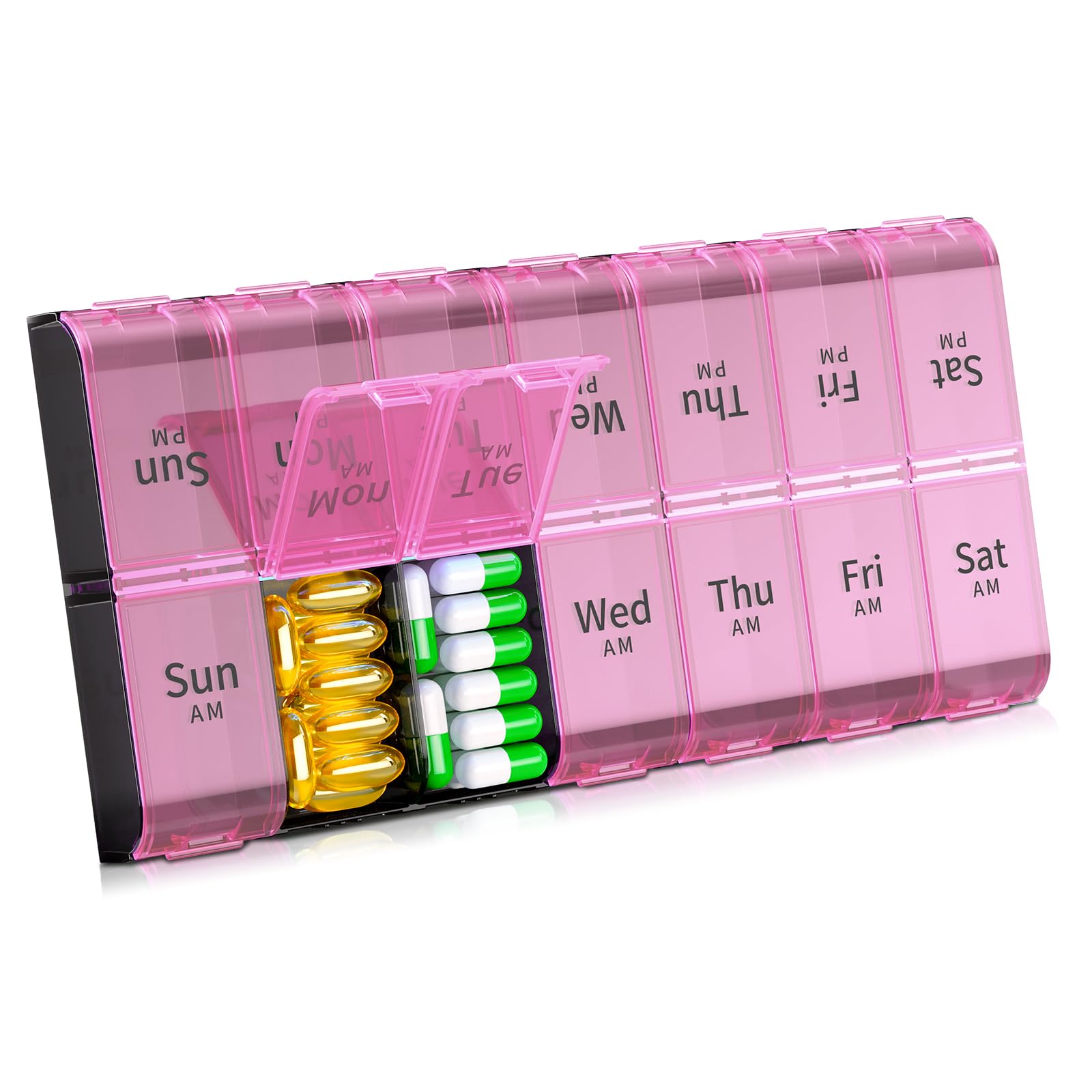 Daviky XL Large Weekly Pill Organizer 2 Times a Day, Extra Big 7 Day Pill Box AM PM, Daily Pill Case Medicine Organizer with 14 Compartments, Day