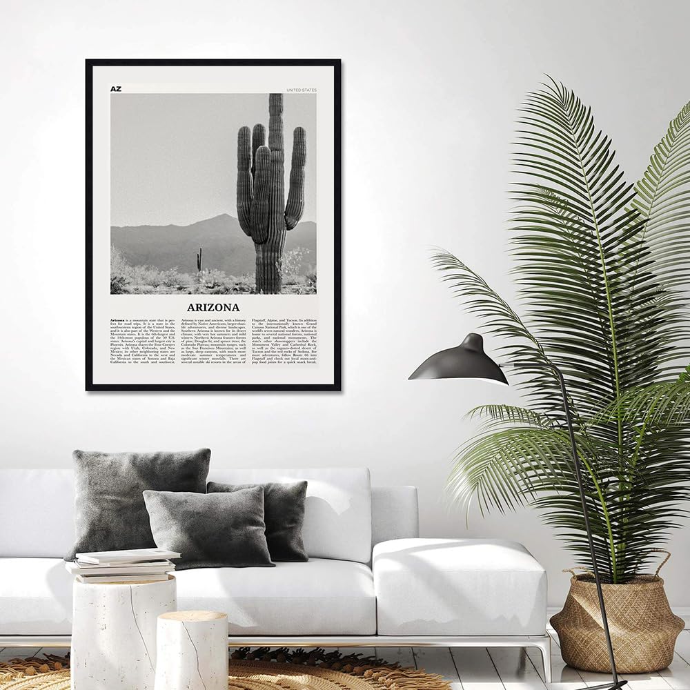 Arizona podróż sztuka ścienna, plakat Arizona, czarno-biały krajobraz miasta, obraz na płótnie do salonu, sypialni, dekoracja (30 x 45 cm), ramka na zdjęcia)