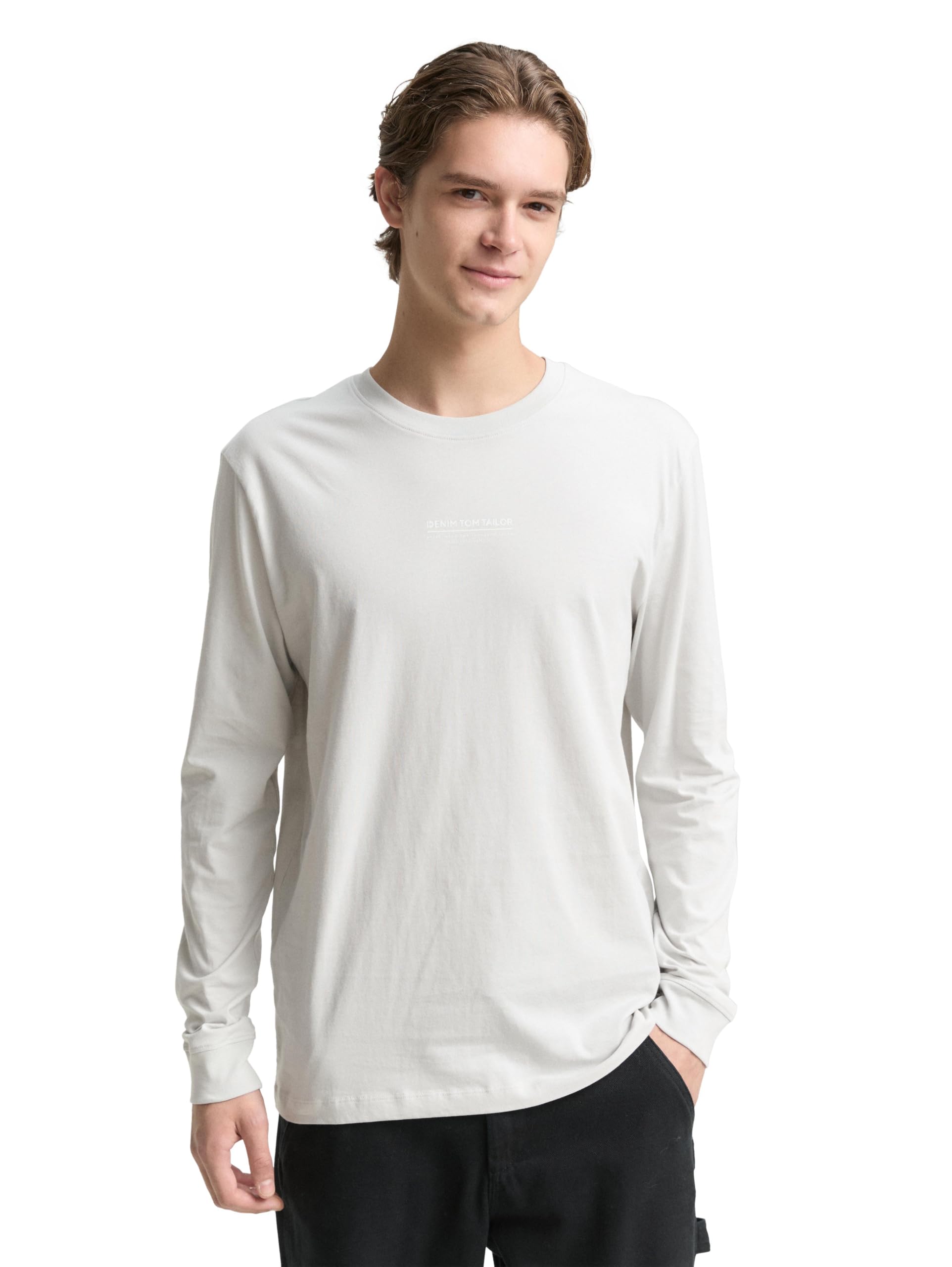 Tom Tailor Denim Herren 1047403 Langarmshirt mit Text-Print