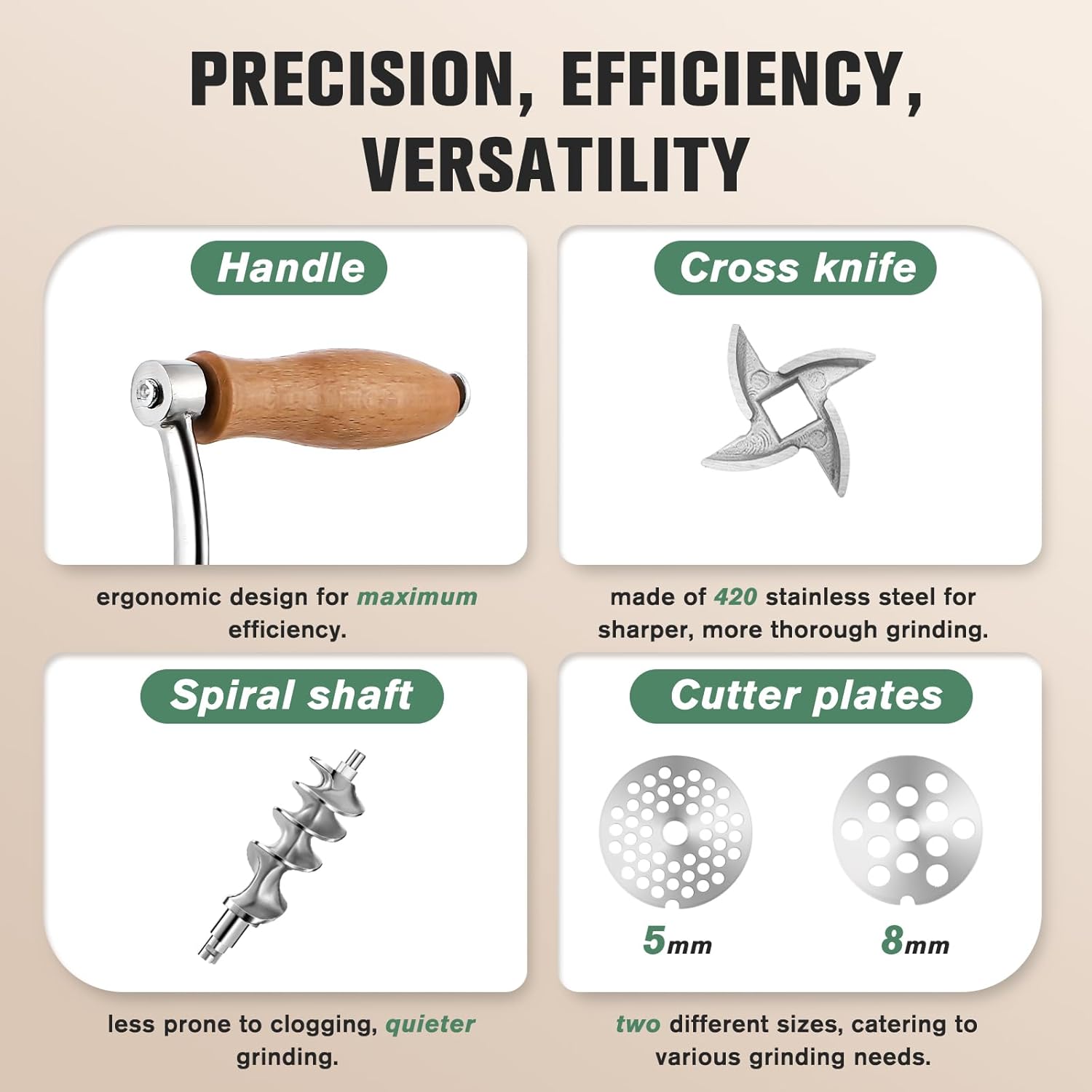 Huanyu Meat Grinder Manual Stainless Steel Sausage Stuffer Meat Mincer NO.8 and Huanyu HZ10 Meat Grinder Manual Stainless Steel Meat Mincer Bundle