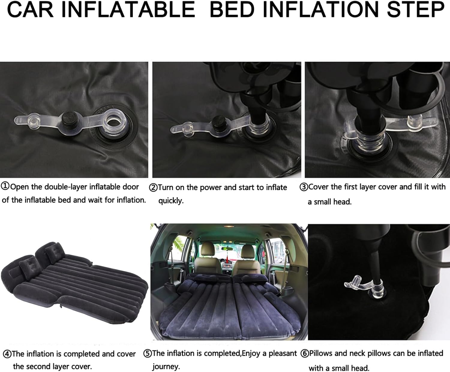 Inflatable SUV Air Mattress,Thickened Flocking Car Travel Camping Bed with 2 Pillows & Air Pump,Portable Car Sleeping Mattress for SUV Trunk and Rear