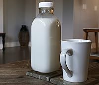 Vista 13 de The Dairy Shoppe Botella de vidrio para leche de vidrio pesado con tapa de 48mm, estilo cremería (64 oz/1 pk, media galón)