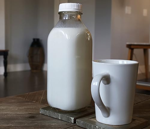 Miniatura 13 de The Dairy Shoppe Botella de vidrio para leche de vidrio pesado con tapa de 48mm, estilo cremería (64 oz/1 pk, media galón)