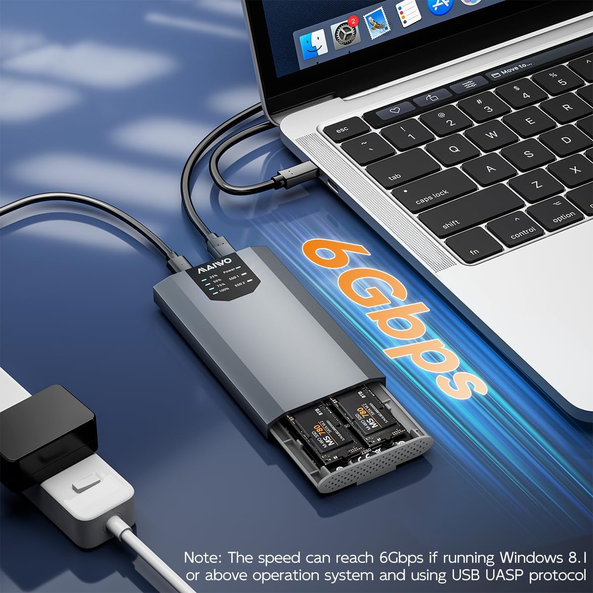 MAIWO Dual Bay M.2 SATA SSD Enclosure Cloner, USB3.1 Gen2 Type C 6Gbps B-Key/B+M Key Solid State Drive Reader for SSD Size 2230/2242/2260/2280