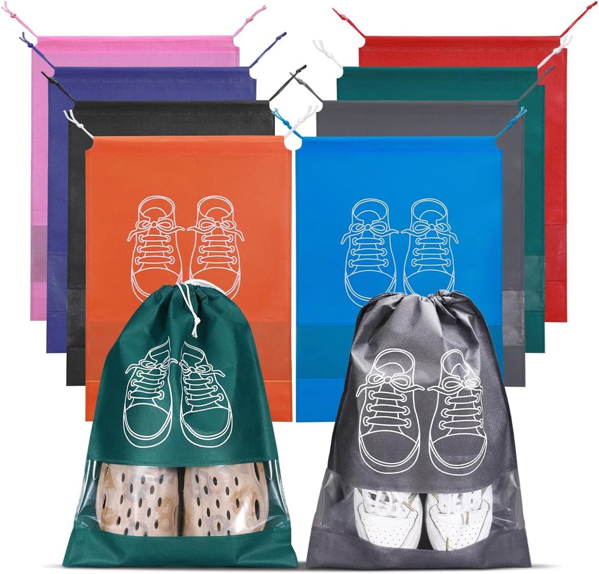 Reusable Bag for Travel & Storage Travel Organizer for Women & Men Travel Shoe Organizer Shoe Bags Pouches Travel Shoe Cover with Transparent Window for Travelling - Pack of 10 Multi Colour-image-27