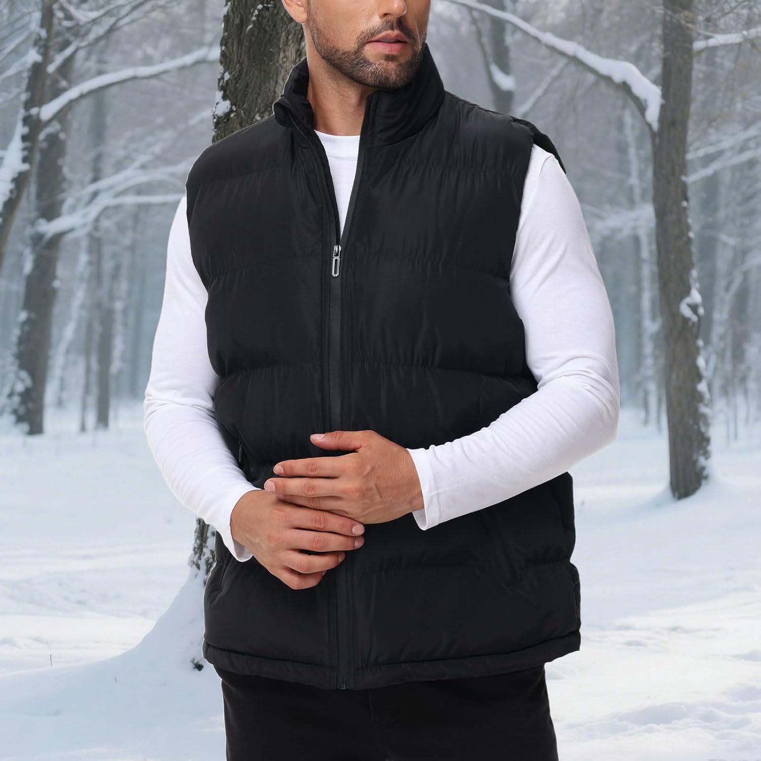 Men's Puffer Vest Winter Zipper Outerwear Vests Warm Water-Resistant Sleeveless Puffy Jackets - Image 2