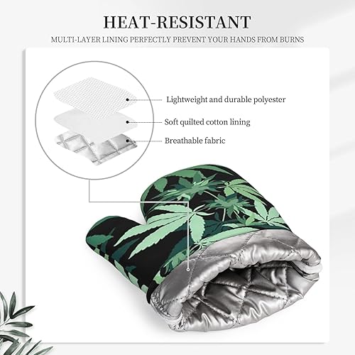 Miniatura 4 de Manoplas de horno de silicona con hojas de marihuana y soportes para ollas, guantes de cocina, juego de 2 piezas, almohadilla antideslizante