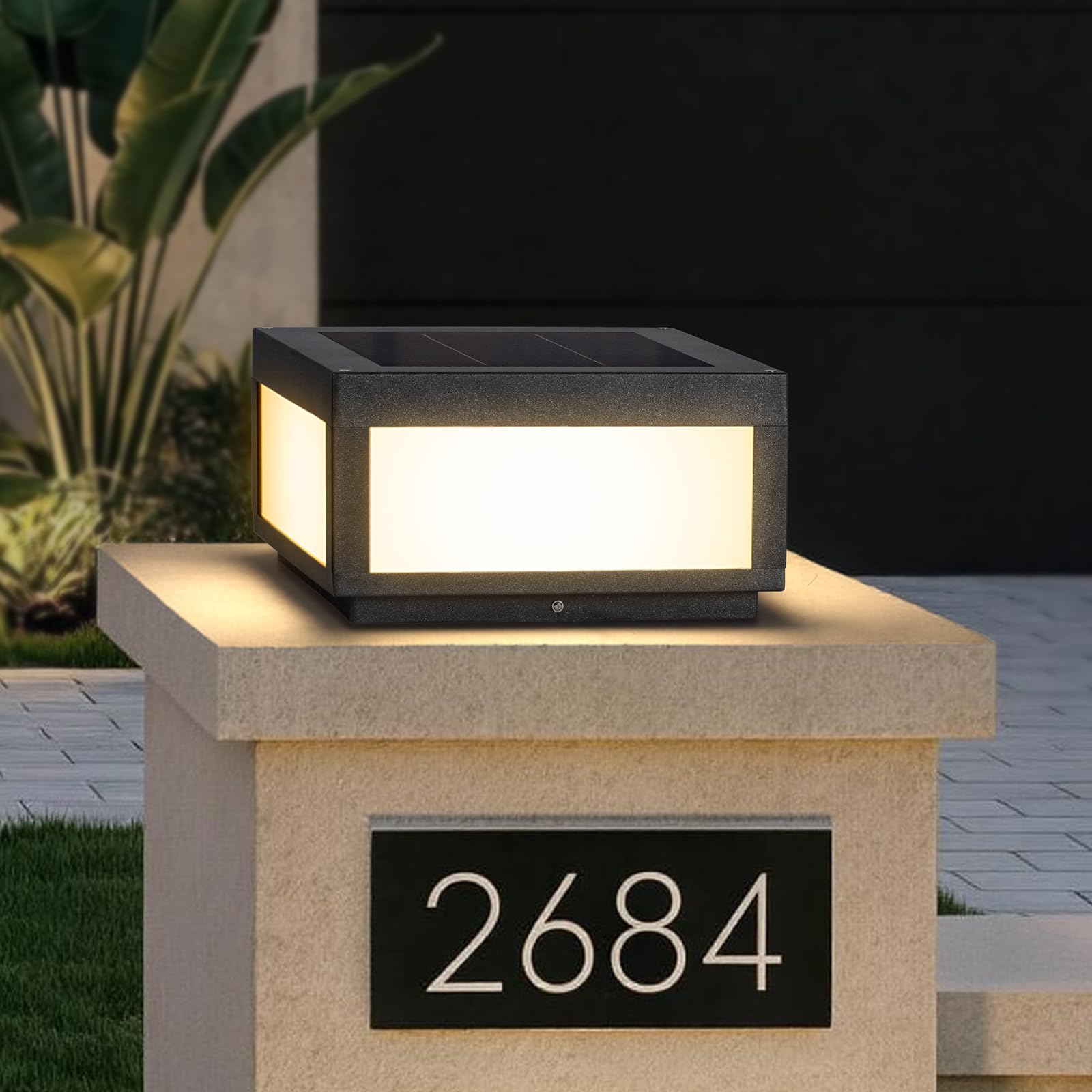 Photo 1 of MVBT Large Solar Post Lights Outdoor, Square Solar Pillar Lights 12x12, Solar Power Column Light Waterproof, Modern Post Lamps Outdoor, Dusk to Dawn Lantern Column Lamp for Driveway Entrance Pillars
