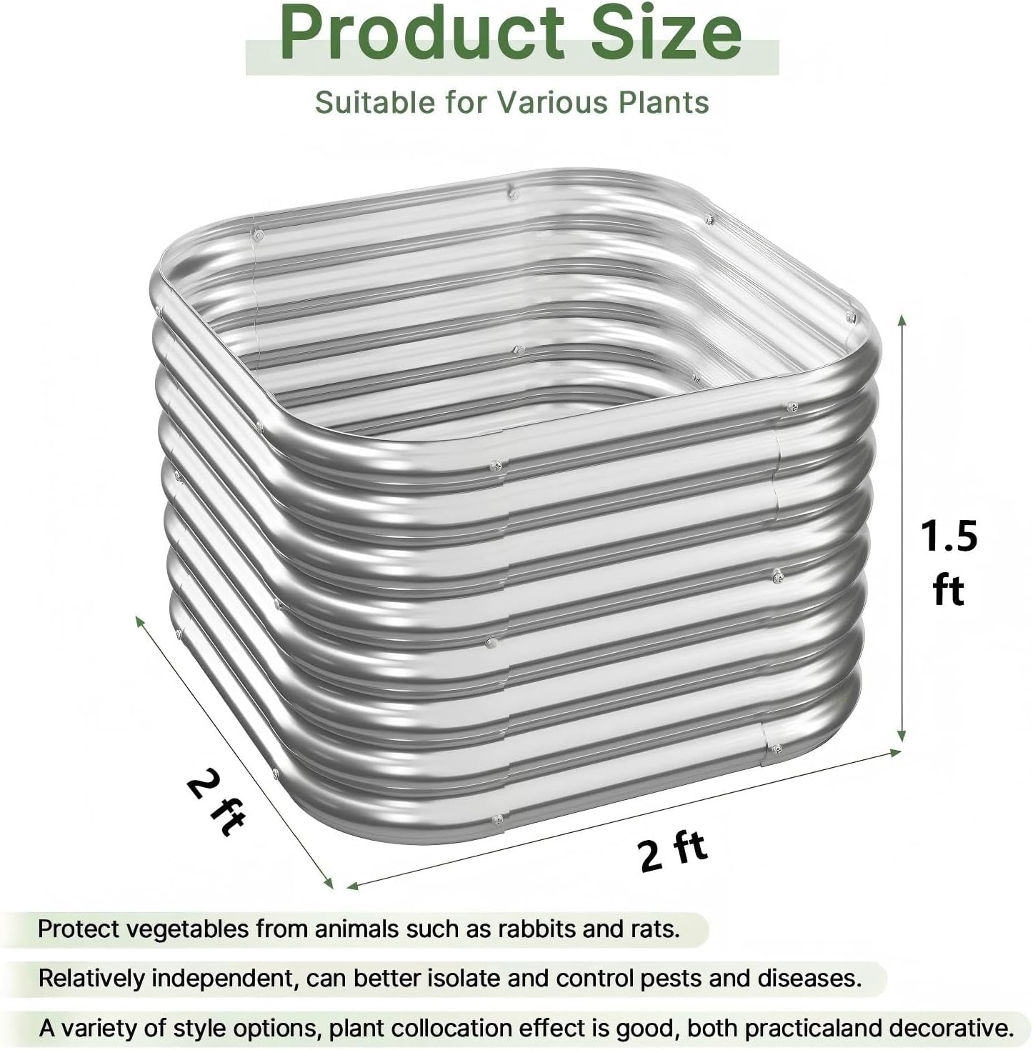 4 PCS Tall 2x2x1.5ft Galvanized Raised Garden Bed Outdoor, Metal Garden Bed for Vegetables, Above Ground Garden Box for Flower, Steel Raised Beds for Gardening