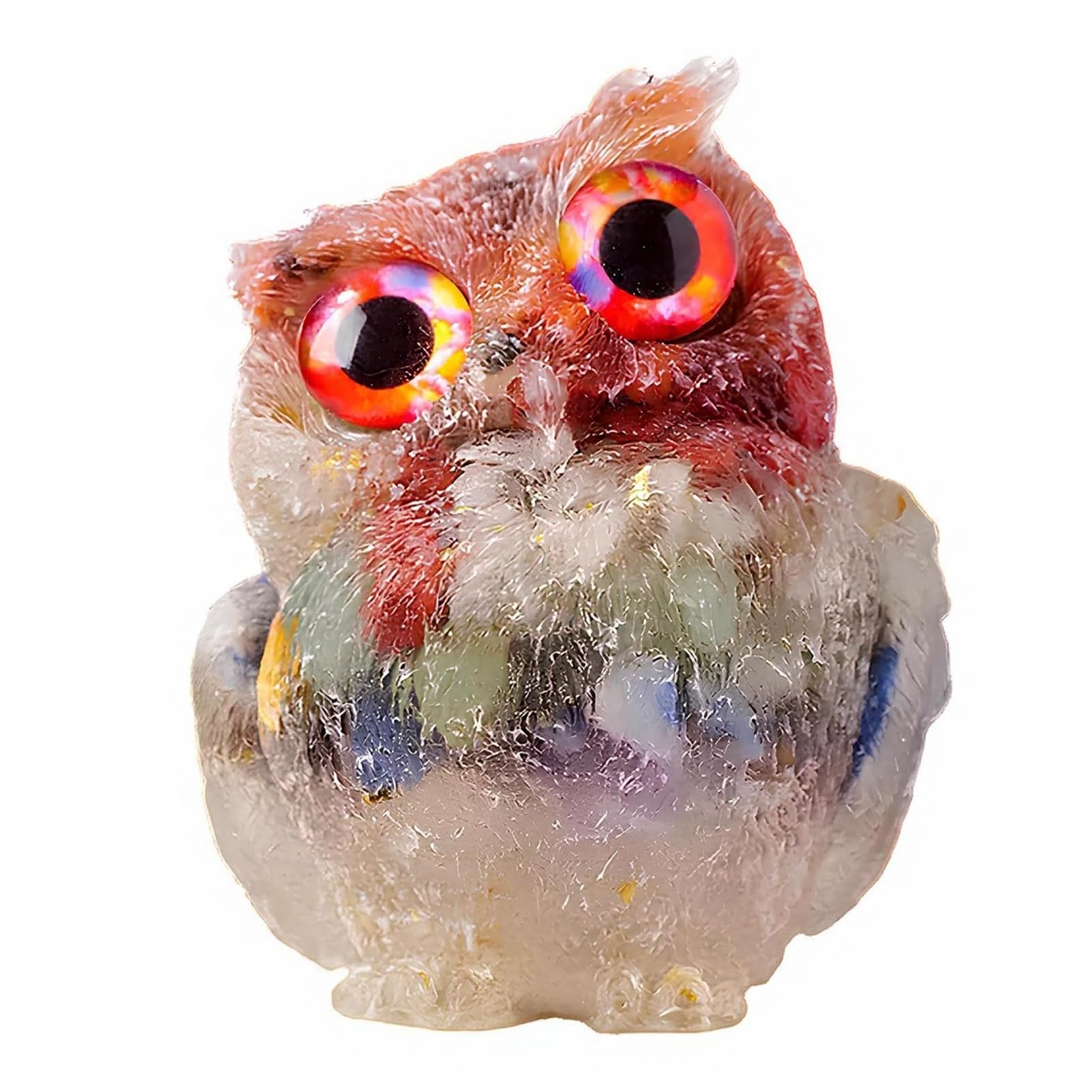 sugerou Crystal Owl Statue, Natural Healing Gemstone Figurine for Home Office Decor, Reiki Spiritual Energy Symbol Ornament, Waterproof Resin Hand-Painted Animal Gift multicolor