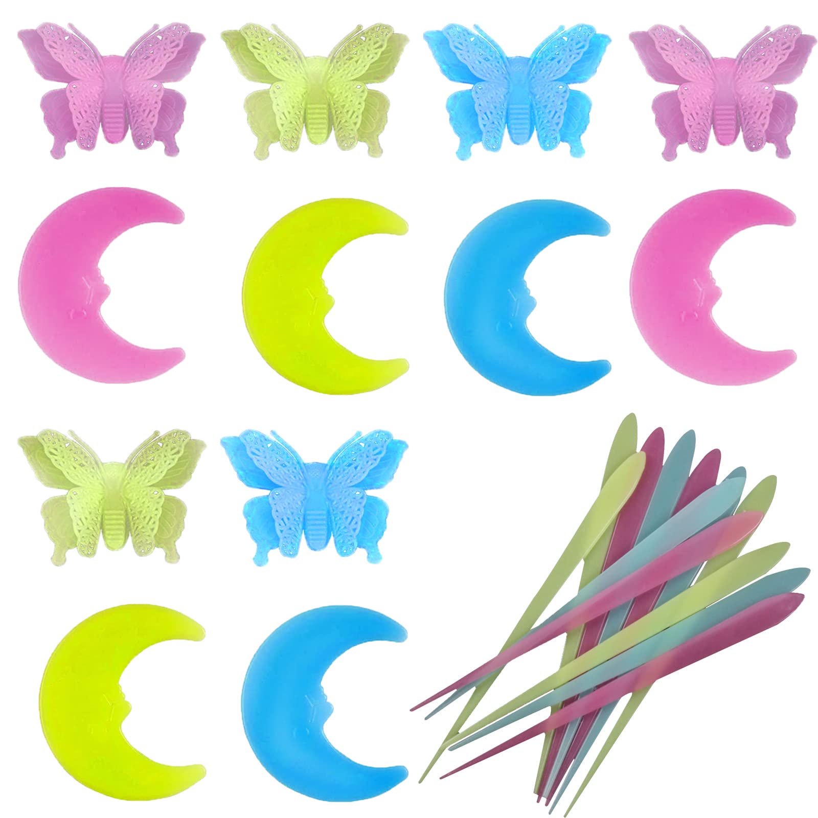YUNYAN Wall Sticker Set of 24 Meteor Moon Butterfly Luminous Stickers Wall Stickers Self-Adhesive Wall Sticker Luminous Wall Decoration Fluorescent Sticker for Children's Bedroom