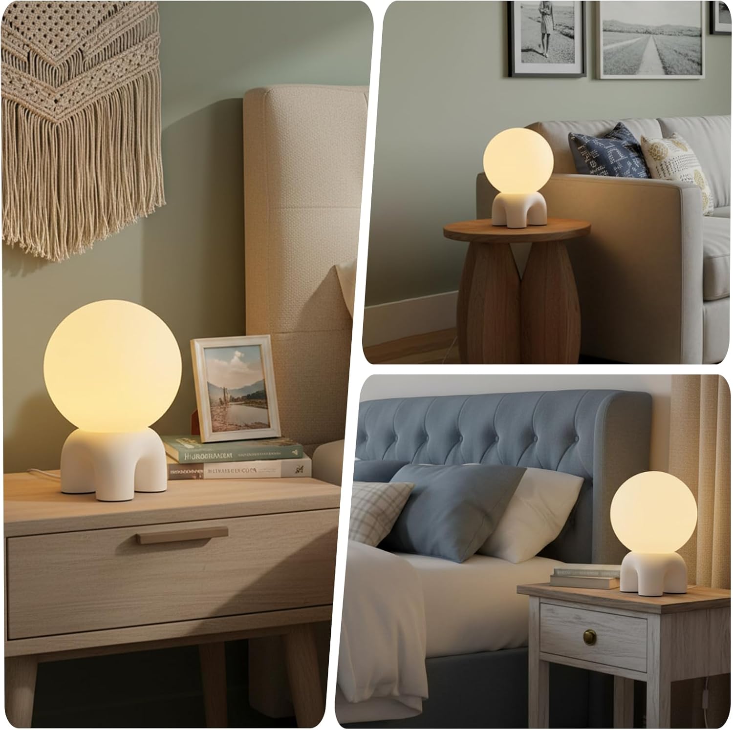Arturesthome Single Bedside Table Light for Bedroom Living Room Table Lamps with Glass Round Shade White (Include G9 Bulb)