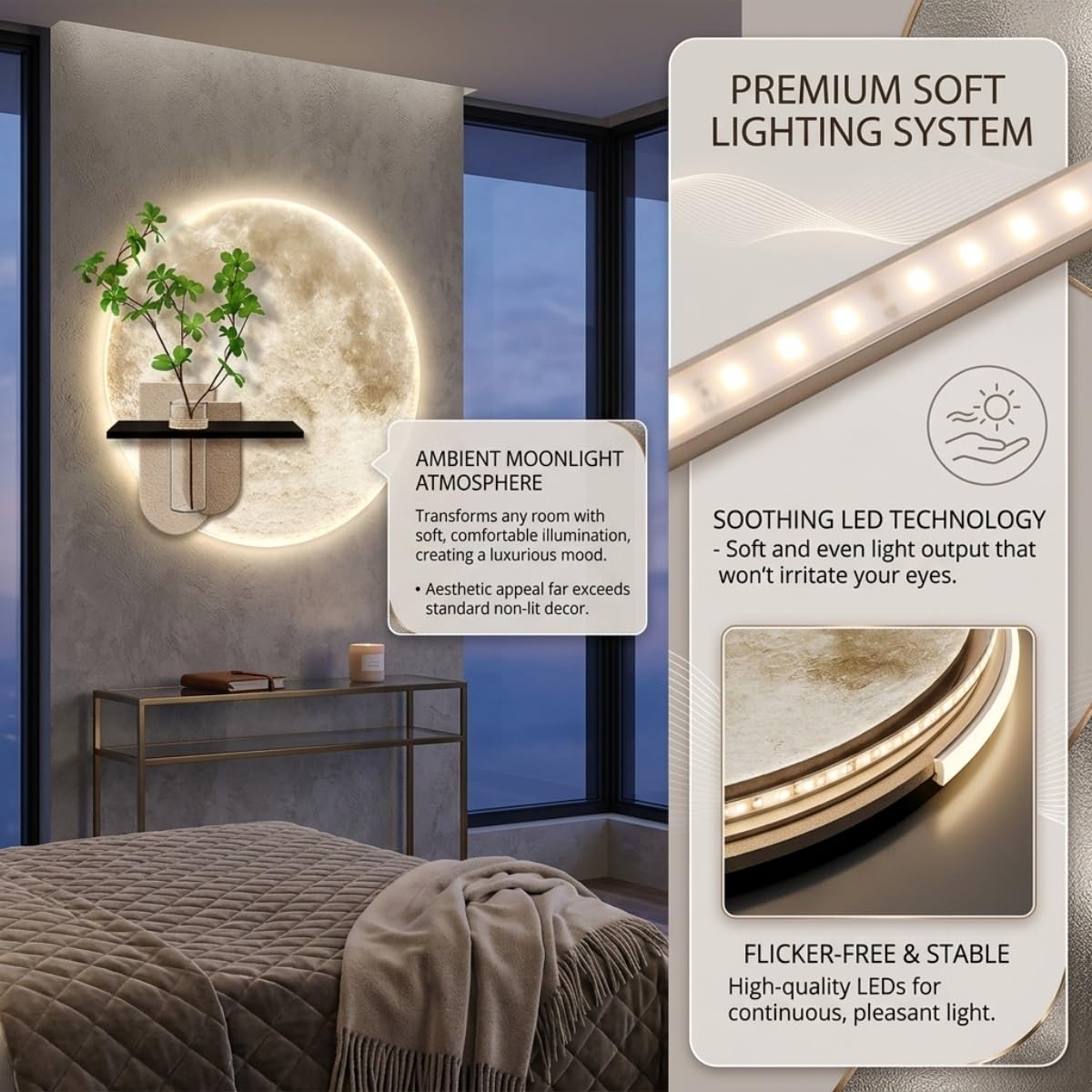 Decorazione da parete a LED, tela illuminata 3D con vaso per piante, decorazione moderna per soggiorno e ingresso, decorazione unica per la casa, 80 cm